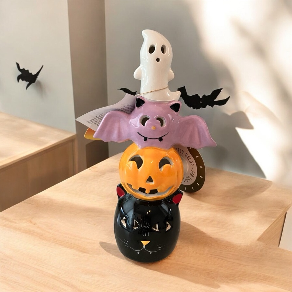NEW Candy Corn Lane Ghost Bat Pumpkin Cat LED Lighted Decor Halloween Light Up